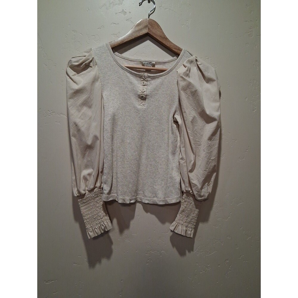 Habitual Kid Girls Sz 10 Beige Puff Sleeve Ribbed Knit Shirt Renfaire Soft Girl